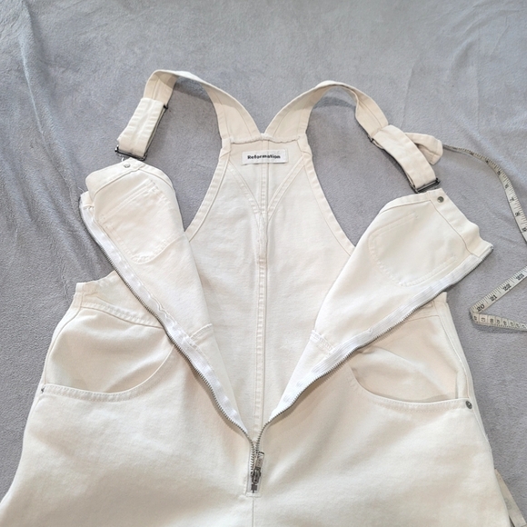 Reformation Benji Overalls Denim Cream Ivory size 10 - Picture 10 of 15
